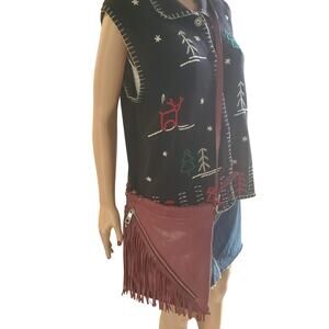 Sandra Roberts Crossbody Mauve Purple Fringe Boho Western Leather Bag Trend